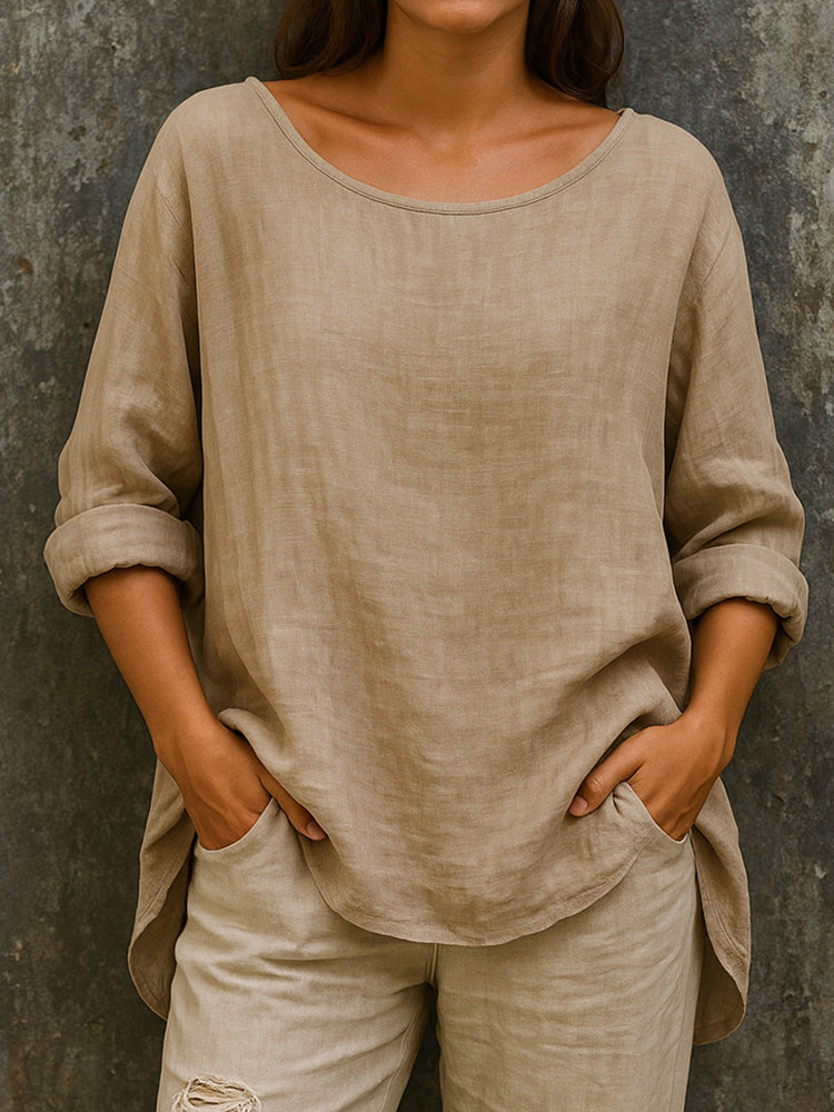 Women's Vintage Solid Color Cotton Linen T-shirt