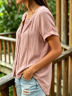 Women's Casual Short-sleeve Frayed Cotton Linen Cardigan Shirt