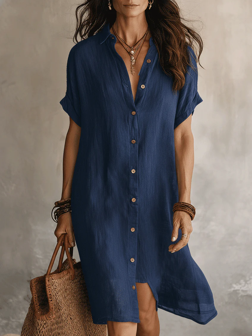Minimalist Basic Shirt Linen Cotton Mini Dress