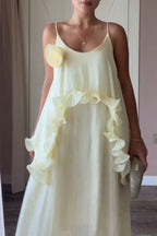 Women's Casual Loose Ruffle 3D Flower Decoration Maxi Dress