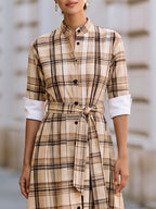 Plaid Belted Shirt Midi Dress