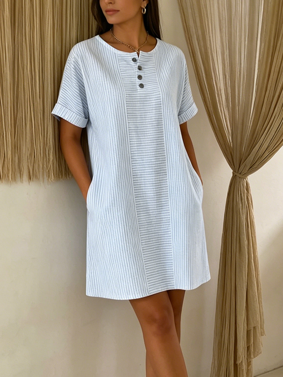 Elegant Beaded-collar Cotton-linen Dress