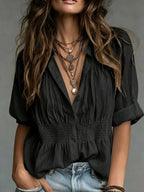 Women's Cozy Minimalist Solid-color Round Neck 100% Cotton Shirt