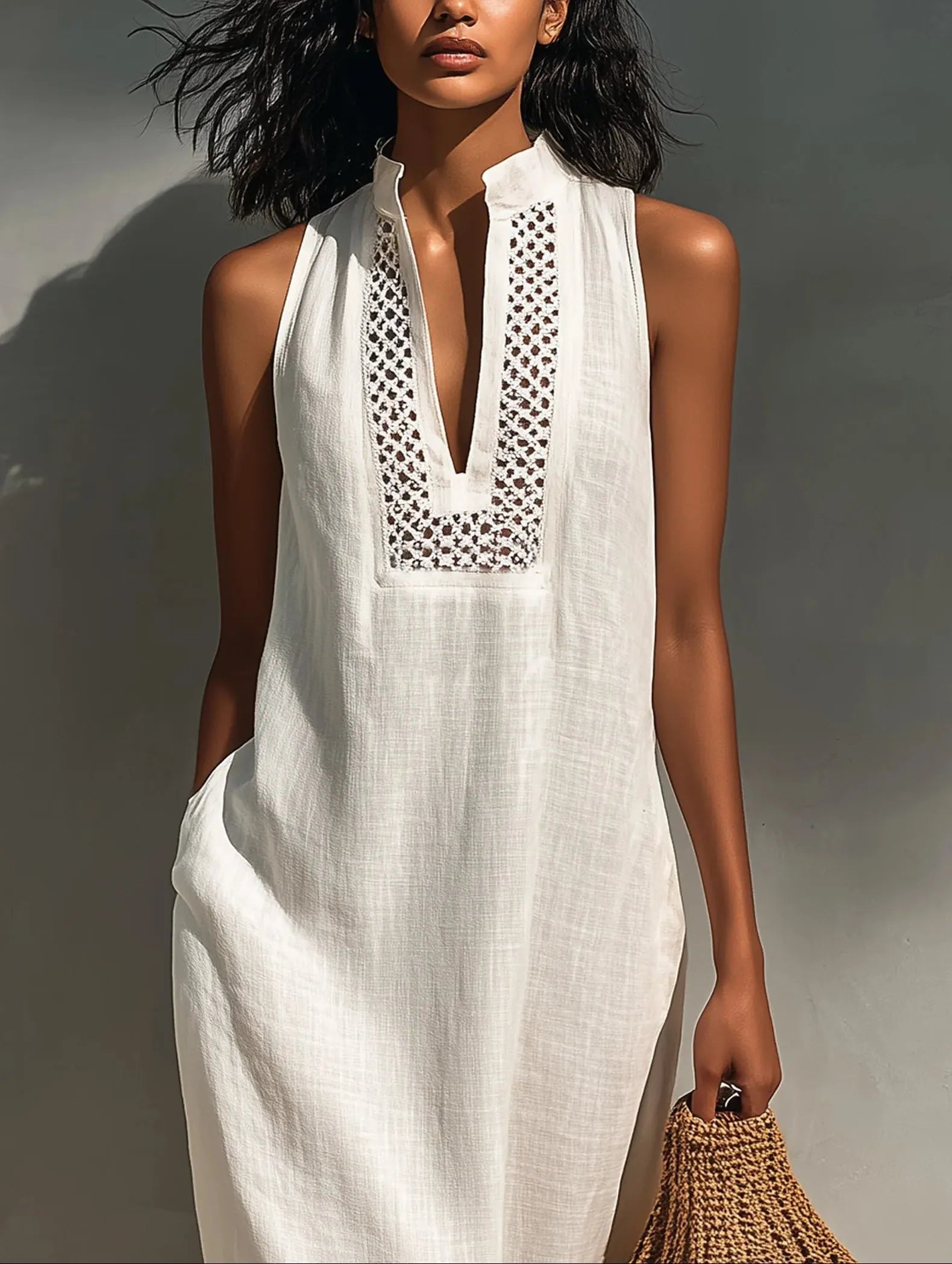 Minimalist Sleeveless Maxi Dress With Cutout Neckline
