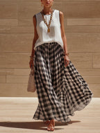 Retro-elegant Plaid Print Vest And Skirt Two-piece Set