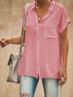 Solid Color Batwing Sleeve Pocket Shirt