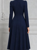 Navy Blue Peter Pan Collar Double Breasted Fit And Flare Midi Dress