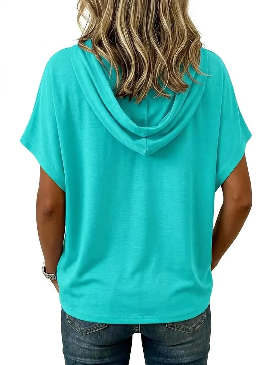 Women's Casual Loose Solid Color Hooded T-shirt