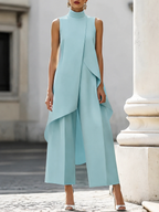 Asymmetric Layered Sleeveless Top & Wide-Leg Pants Set