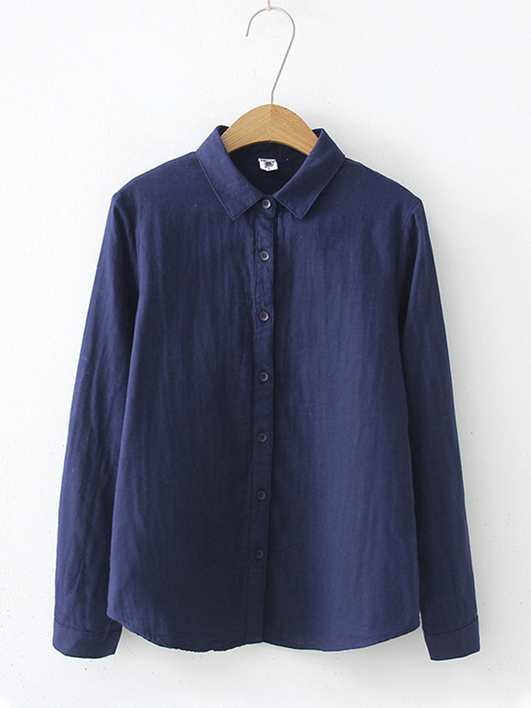 Women's Simple Solid Color Linen Blend Classic Shirt
