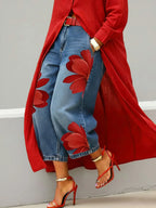Women’s Stylish Flower Casual Wide Denim Pants