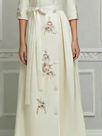White A-Line Maxi Dress With Mandarin Collar