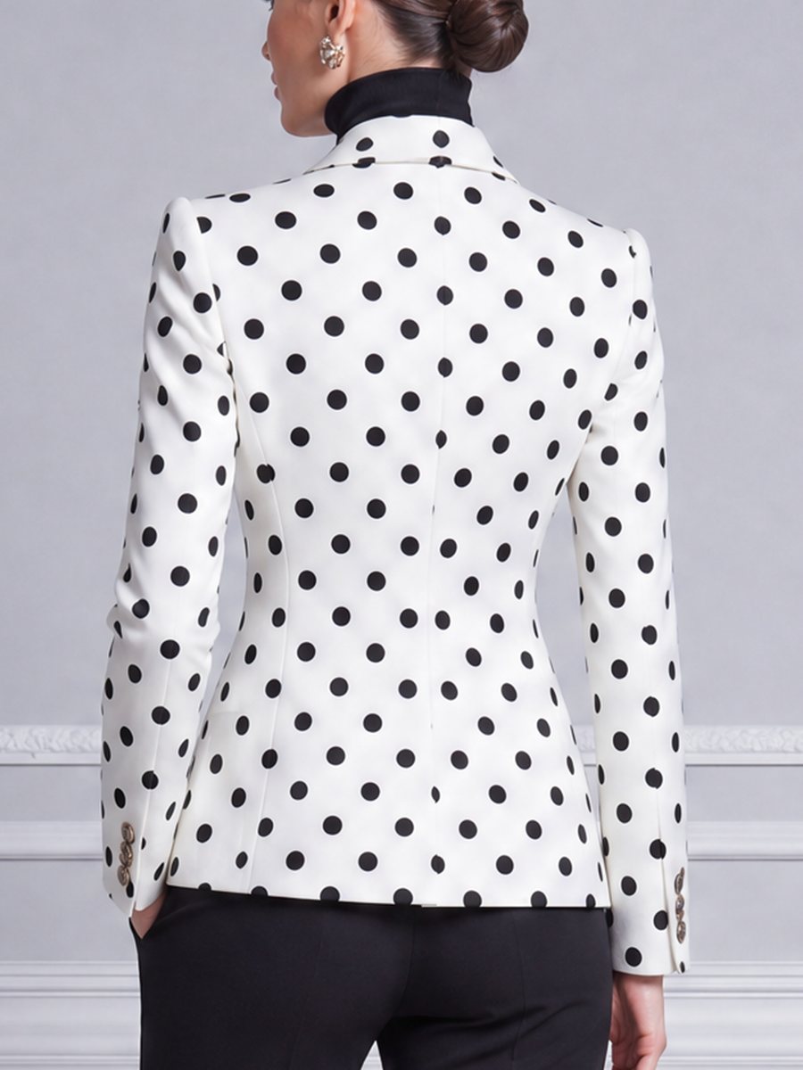 White Preppy Polka Dot Tailored Blazer