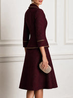 Tweed Shawl-Collar Jacket & A-Line Midi Skirt Set