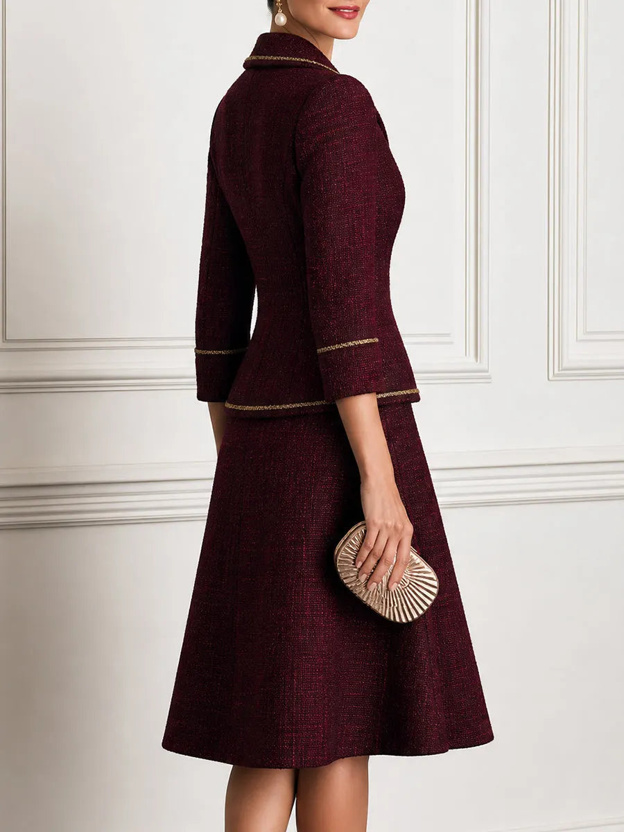Tweed Shawl-Collar Jacket & A-Line Midi Skirt Set