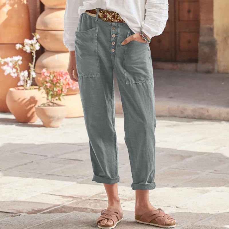 Casual Button-Down Utility-Chic Trousers with Pockets