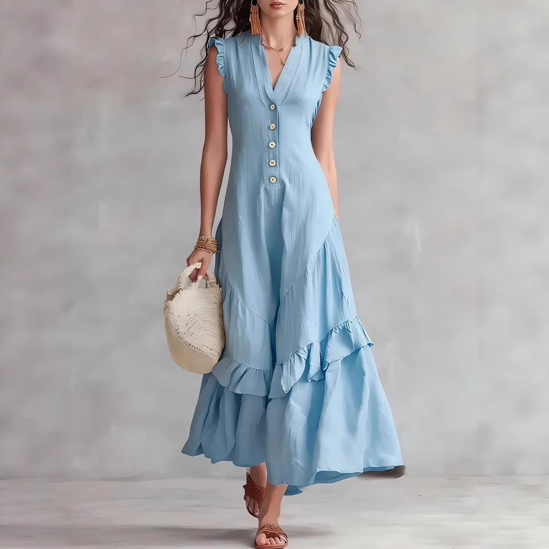 Women's Elegant Cotton-Linen Sleeveless Dress
