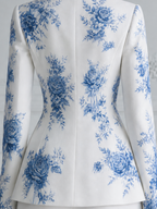 White Blue Floral Tailored Blazer