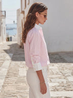 Capri Vibe Pastel Pink Patchwork Stripe Oversized Blouse
