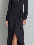 Black Dress Fall Wedding Guest Dress Wrap Ruffle Midi Dress