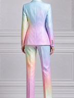 Pastel Watercolor Double Breasted Blazer & Flare Pants Set