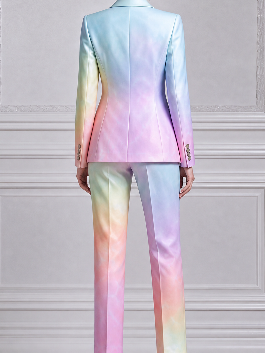 Pastel Watercolor Double Breasted Blazer & Flare Pants Set