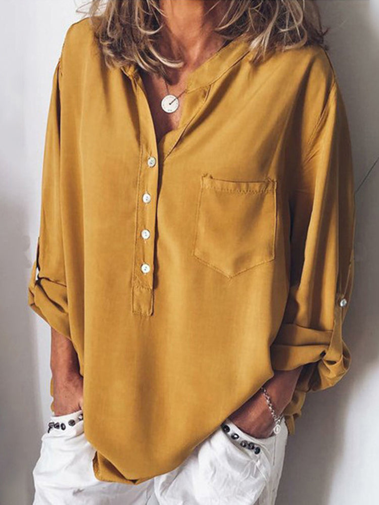 Vintage Pocket Button Down V Neck Comfy Shirt