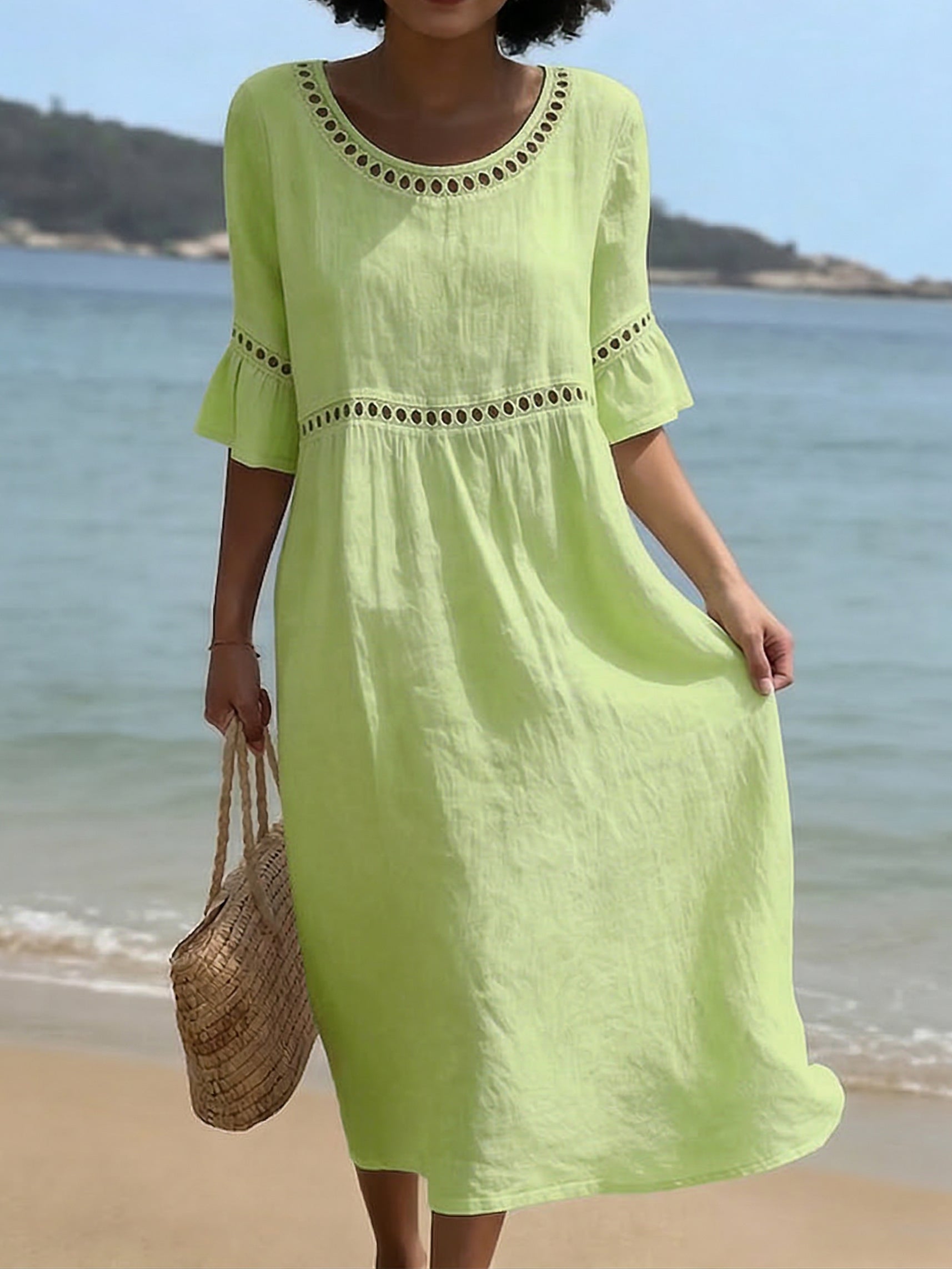 Cozy Lace Splicing Loose Cotton-linen Dress