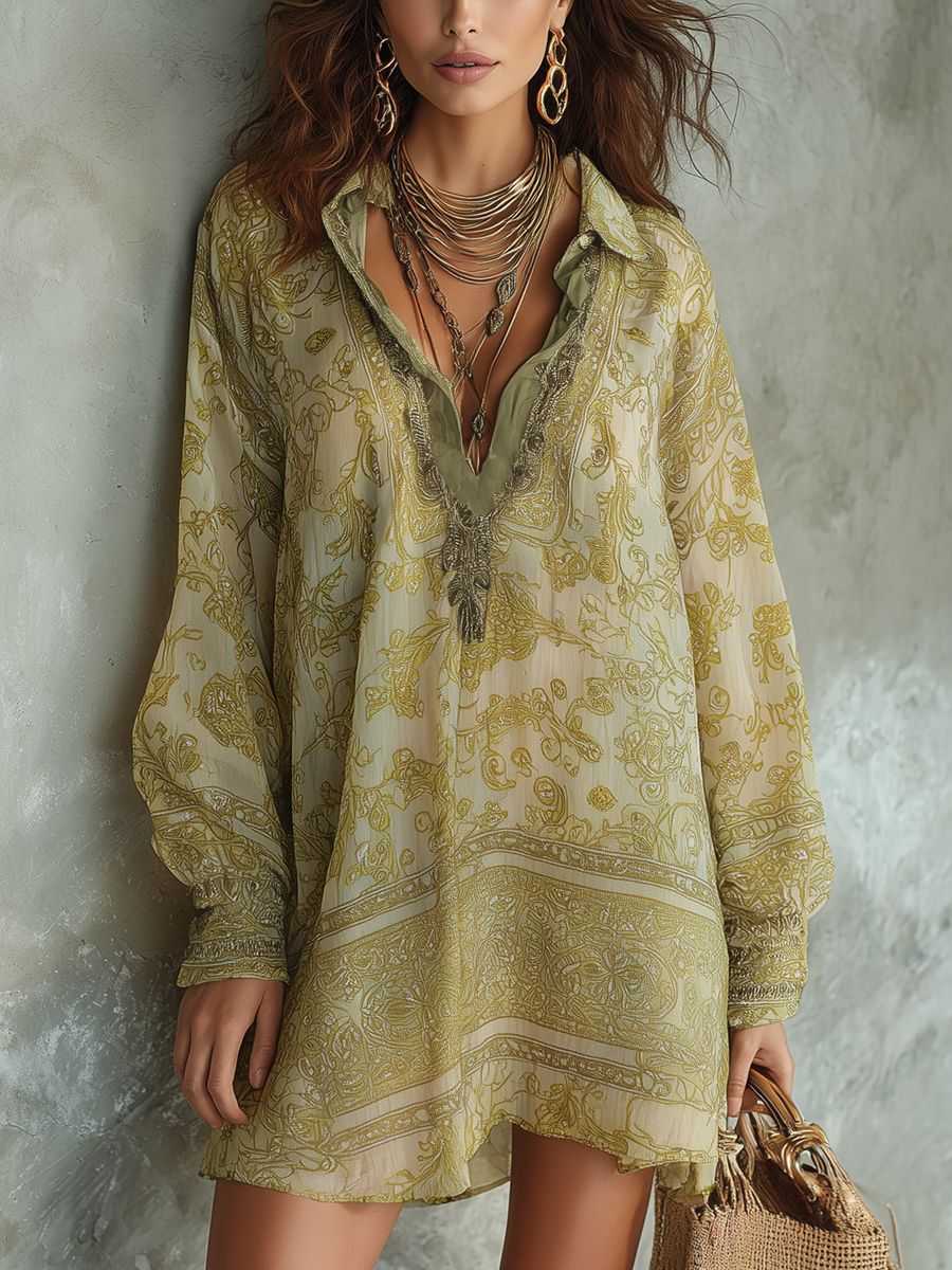 Bohemian Print Flowy Mini Dress