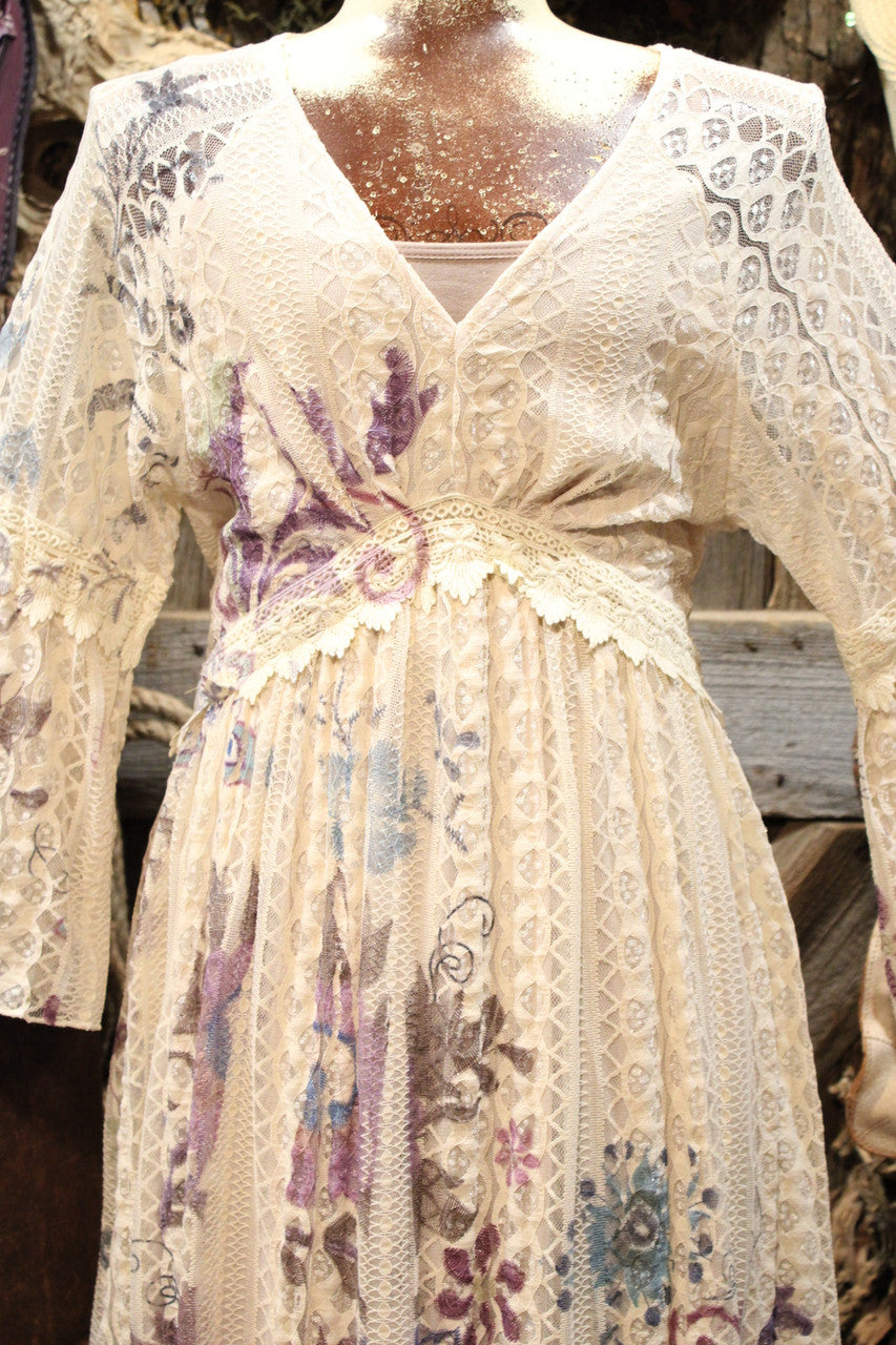 Lead Singer Beige Embo Flower Maxi Dress