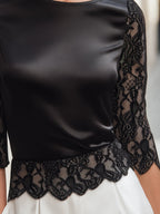 Lace-Sleeve Contrast Paneled Structured Top