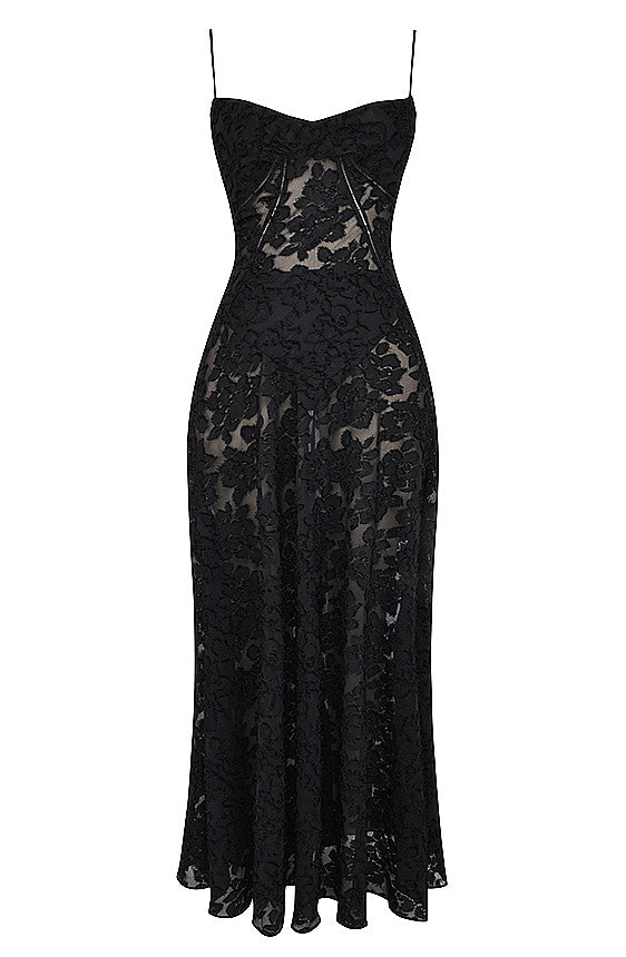 Floral Corset Maxi Dress Black