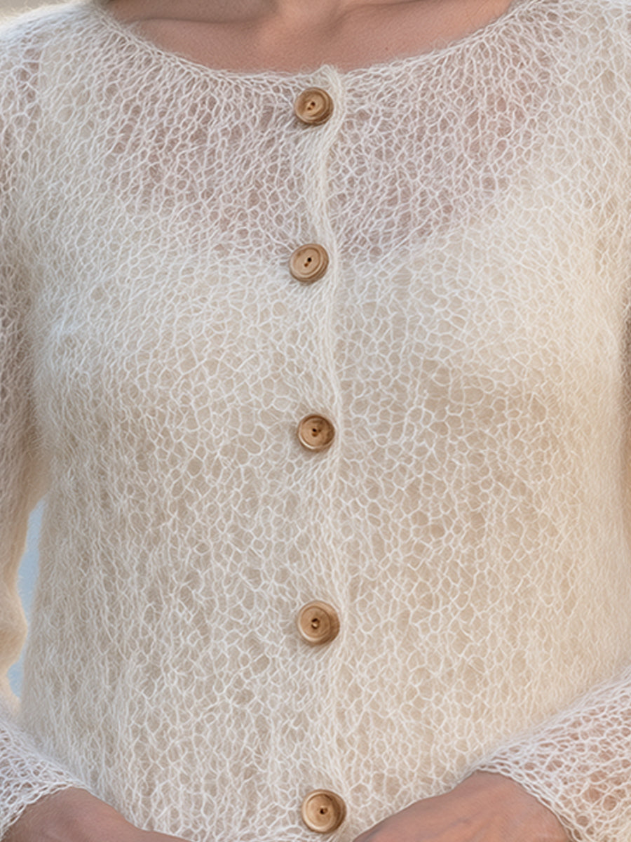 Ivory Mohair Textured Knit Cardigan