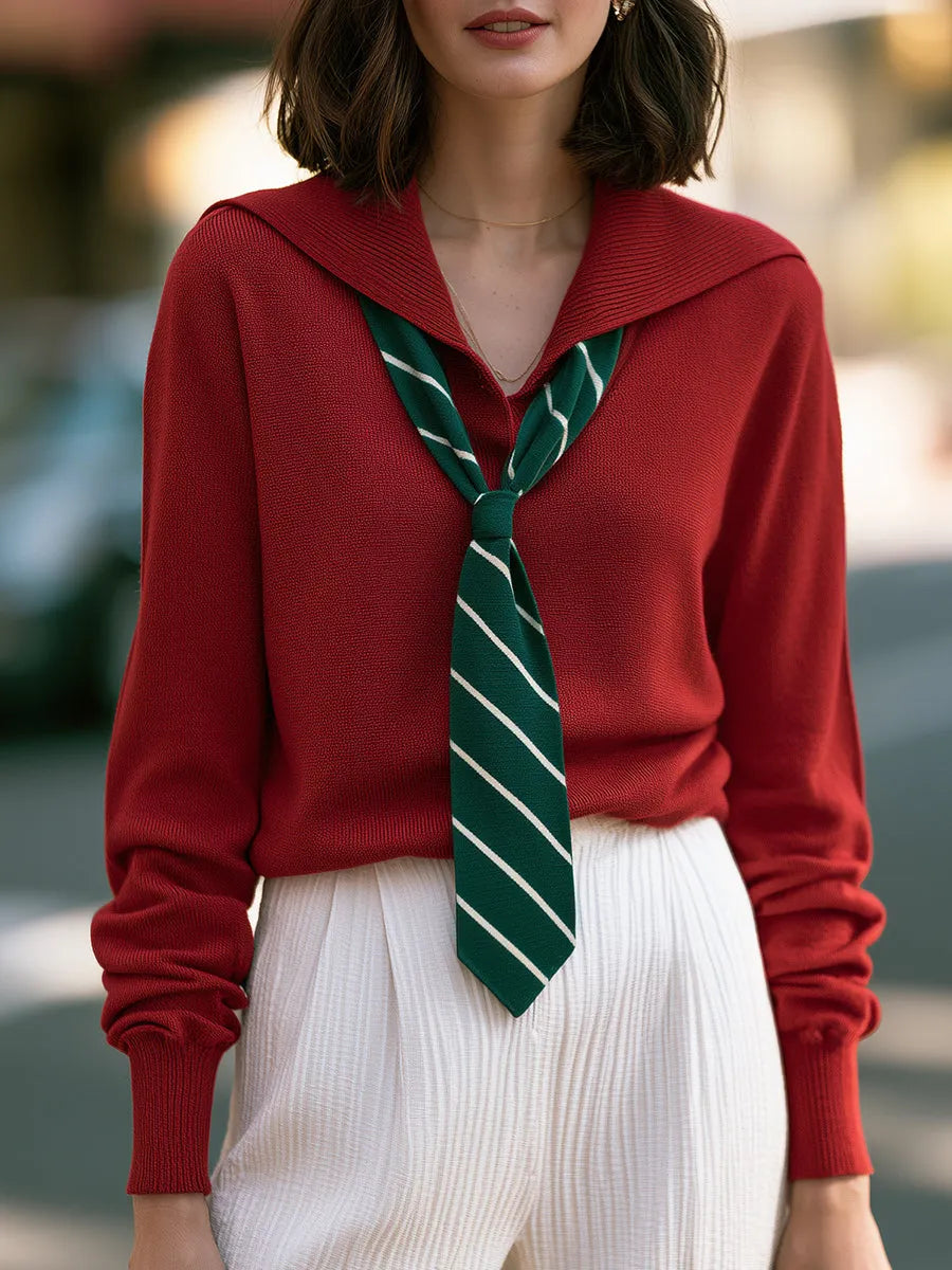 Sailor Collar Knitted Tie Sweater