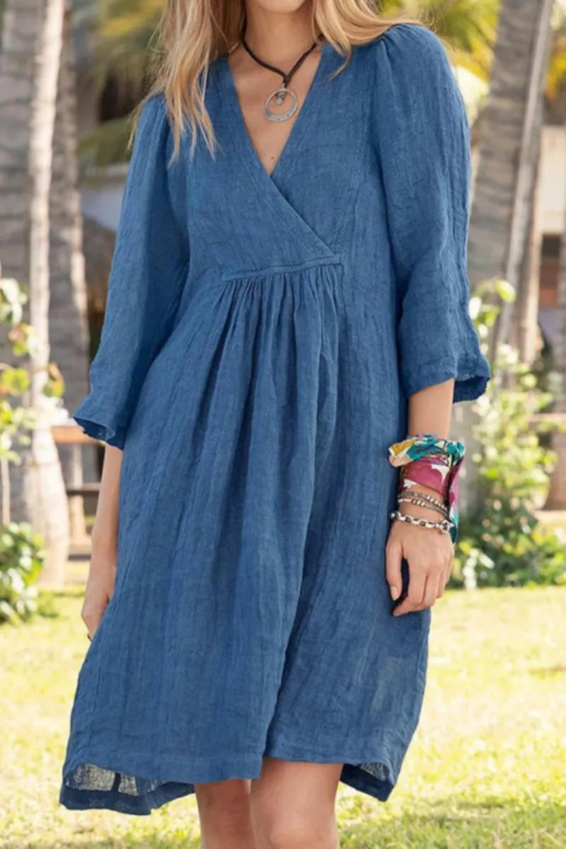 Solid Color Loose Non-Elastic Cotton and Linen Dress