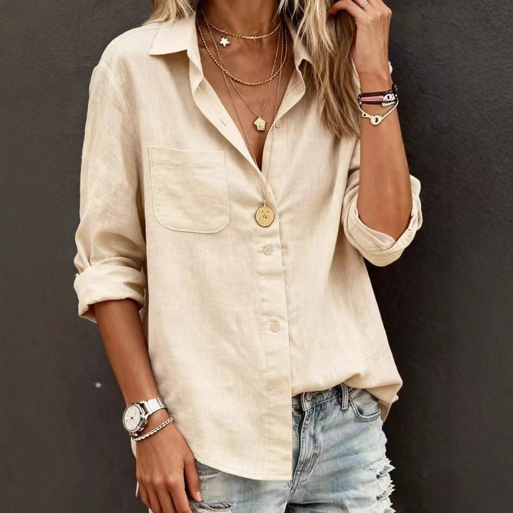 Casual Cotton Pocket Long Sleeve Shirt