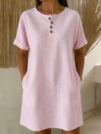Elegant Beaded-collar Cotton-linen Dress