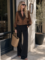 Boho Luxe Leopard Lace Trim Chiffon Blouse Top