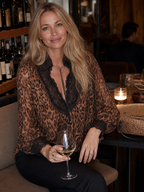 Boho Luxe Leopard Lace Trim Chiffon Blouse Top