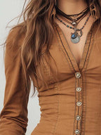 Vintage Washed Camel Shirt With Contrasting Trim