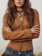 Vintage Washed Camel Shirt With Contrasting Trim