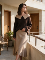 Effortless Evening Draped Knit Pullover & Asymmetric Skirt Set