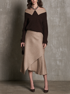 Effortless Evening Draped Knit Pullover & Asymmetric Skirt Set