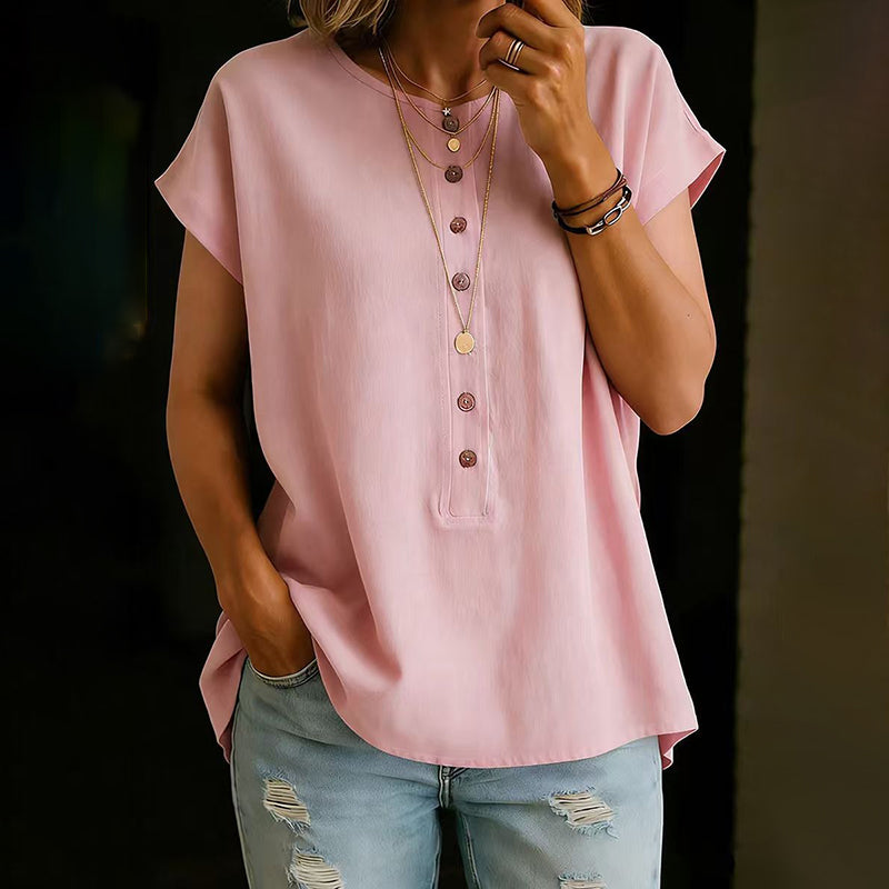 Women's Solid Color Linen Blend Short Sleeve  T-shirt