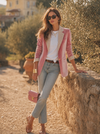 Elegant Relaxed Striped Lapel Velvet Blazer