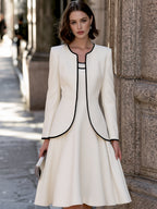 Contrast Trim Jacket And Sleeveless Midi Dress Set