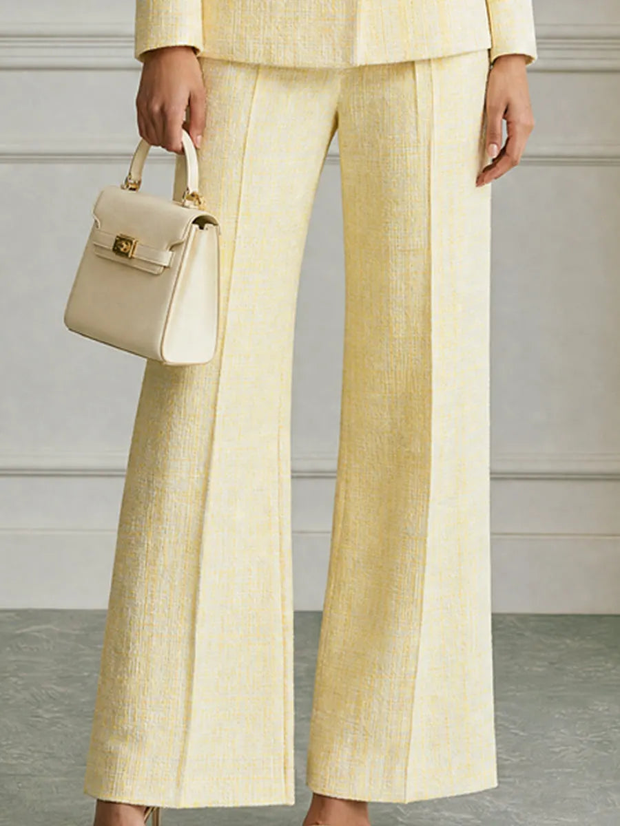Tweed Three-Button Blazer And Wide-Leg Pants Suit Set