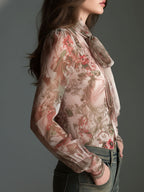 Retro Romantic Floral Chiffon Bow-Tie Blouse