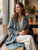 Quiet Luxe Dusty Blue Belted Trench Coat