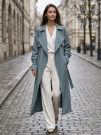 Quiet Luxe Dusty Blue Belted Trench Coat